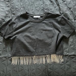 WESTERN GLAM- Dash of Nash Crop T-Shirt with Rhinestone Tassles- Large